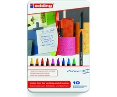 Flomasterių rinkinys Edding E-1200, 1mm, apvaliu galiuku, 10 spalvų, metalinėje dėžutėje