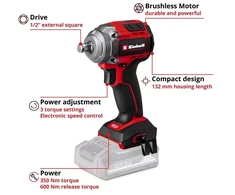 Smūginis veržliasukis Einhell TP-CW 18/350-C Li BL - Solo; 18 V (be akumuliatoriaus ir pakrovėjo)
