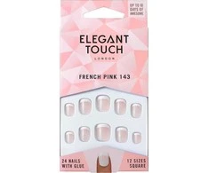 Rinkinys „Elegant Touch“ natūralių prancūziškų kvadratinių dirbtinių nagų Rožinė 143 Petite (XS), 24 vnt.