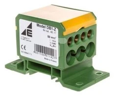 Elektro Plast 48.17 Paskirstymo blokas 2x4-50mm2/3x2.5-25mm2/4x2.5-16mm2 geltona ir-žalia plokščias ir bėgis montavimas TH DB1-Z 48.17