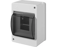 Elektro Plast Nasielsk 2304-11 Moduliniai skirstomieji įrenginiai 1x4 paviršinis IP30 MINI S-4 su dūmų gaubtu (N+PE) 2304-11