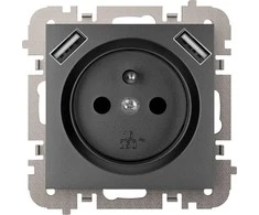 Elektro Plast Nasielsk Elektro-Plast Vestra 2P+Z 2xUSB maitinimo lizdas be rėmelio IP20 juodas 3888-19