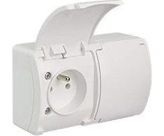 Elektro-Plast Dvivietis lizdas 2 x 2P + Z IP44 balta su baltu atvartu (61.380)