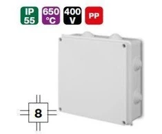 Elektro Plast Nasielsk 0232-00 Hermetiška dėžutė be išvado PK-8 196x196x78mm su gnybtu 5x35mm2 IP55 balta 0232-00