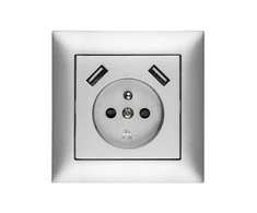 Elektro Plast Nasielsk Elektro-Plast SentiA Vieno lizdo su 16A USB 2x2.1A 5VDC su apertūra ir sidabro rėmeliu GPT 2P + Z 2xUSB (1488-06)