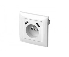 Elektro Plast Nasielsk Elektro-Plast SentiA Vieno lizdo su 16A USB 2x2.1A 5VDC su apertūra ir baltu rėmeliu GPT 2P + Z 2xUSB (1488-00)