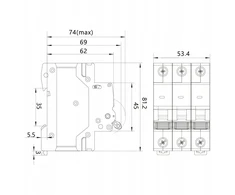 Elektro Plast Viršsrovės jungiklis 3P B 16A 6kA NEO OCB/B16/3P 87.625