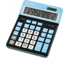 Eleven ELEVEN Calculator Juodas biuro skaičiuotuvas CDC120BKCY balti ir šviesiai mėlyni klavišai ir šviesiai mėlynas rėmelis aplink ekraną
