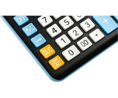 Eleven ELEVEN Calculator Juodas biuro skaičiuotuvas CDC120BKCY balti ir šviesiai mėlyni klavišai ir šviesiai mėlynas rėmelis aplink ekraną