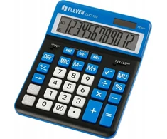 Eleven ELEVEN Calculator Juodas biuro skaičiuotuvas CDC120BKNV balti ir mėlyni klavišai ir mėlynas rėmelis aplink ekraną