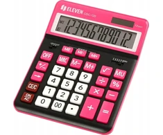 Eleven ELEVEN Calculator Juodas biuro skaičiuotuvas CDC120BKRD balti ir rožiniai klavišai ir rožinis rėmelis aplink ekraną