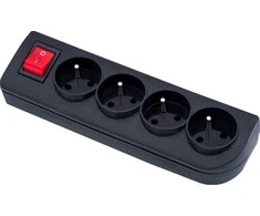 Elgotech Prailginimo laido lizdas x 4 su įžeminimu ir jungikliu, juodas GN-40W-2