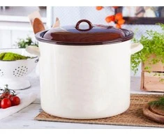 Altom Design Enamel puodas su dangčiu 14,2 L; 28 cm cream/dark centre