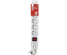 Emos Ilgiklis 5 lizdų 3.0m su įžeminimu, su jungikliu (baltas) 1.5mm²