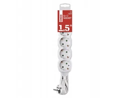 Emos Ilgiklis 5 lizdų 1.5m su įžeminimu (baltas) 1.5mm²