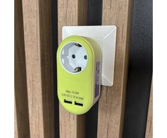 ENTAC Entac EPAG-1EE-2USB-L maitinimo kištukų adapteris, F tipas, laimo spalvos