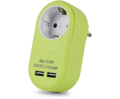 ENTAC Entac EPAG-1EE-2USB-L maitinimo kištukų adapteris, F tipas, laimo spalvos