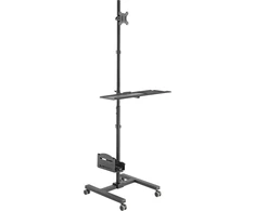 Laikiklis Equip Savybės – Plokščiaekranis vežimėlis / kompiuterio korpusas – Plastikas, nerūdijantis plienas – Ekrano dydis: 43,2–81,3 cm (17–32 coliai) – Laisvai pastatomas