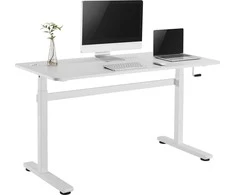 Ergo Office ER-401 Sėdimas stalas 140x60cm Rankiniu būdu reguliuojamo aukščio Biuro stalas max 117cm Ergonomiškas stalas, apkraunamas iki 40kg baltas