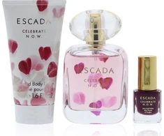 Set Escada: Celebrate N.O.W. Eau De Parfum For Women, 50 ml + Celebrate N.O.W. Hydrating Losjonas kūnui, 50 ml + Celebrate N.O.W. Nagų lakas Intense Plump 4.5 ml
