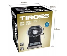 Espreso lašelinis kavos aparatas Tiross Kavos aparatas 1100W, Ciśnieniowy, 15 bar , TIROSS TS-6211