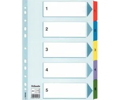 Skiriamieji lapai Esselte MYLAR, A4, kartoniniai 1-5 skaičiai PP, įvairių spalvų