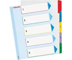 Skiriamieji lapai Esselte Mylar, daugkartinio naudojimo, A4+, 1-5 skaičiai, kartoniniai, įvairių spalvų