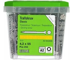 Grąžtas Terasų medsraigčiai Essve, 4,2 x 55 mm, A2, TX, 250 vnt.