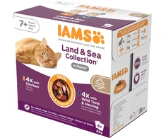 IAMS DELIGHTS Senior Land &amp; Sea Collection dėžutėje – šlapias kačių ėdalas – 8 x 85 g