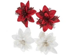 Eurofirany Puansetijos žiedai balti, raudoni 14 cm 4 vnt.