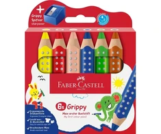 Faber-Castell spalvoti pieštukai su neslystančiu paviršiumi, 6 vnt., su drožtuku (110635)