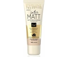 „Eveline Cosmetics“ „Eveline Satin Matt“ matinį efektą suteikiantis ir dengiantis makiažo pagrindas 4in1, 103 Natural, 30 ml