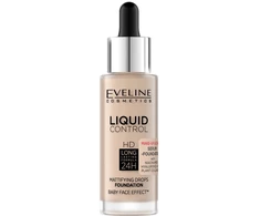 Eveline Cosmetics Liquid Control HD matinis veido pagrindas su niacinamidu 010 Light rusvai gelsvas 32ml