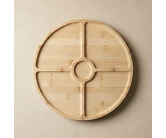 Excellent Houseware Apvalus besisukantis padėklas užkandžiams patiekti GIRO, Ø 33 cm, bambukas