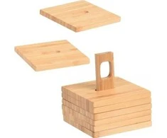 Excellent Houseware Padėkliukai puodeliams bambukinė su stovu 9x9 cm 6 vnt.