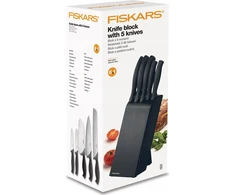 Excellent Houseware Puikus namų apyvokos reikmenų rinkinys iš 5 Fiskars peilių 1073023 juodas