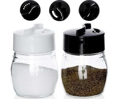 Excellent Houseware Stiklinė druskinė ir pipirinė 2 vnt. - 75 ml, su reguliuojamais angomis
