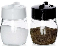 Excellent Houseware Stiklinė druskinė ir pipirinė 2 vnt. - 75 ml, su reguliuojamais angomis