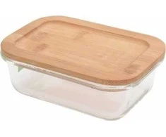 Excellent Houseware Virtuvinis indas su dangteliu bambukas maistui stiklinis su su sandarikliu 370 ml nepralaidus