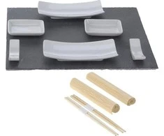 Excellent Houseware Sushi rinkinys 13 vnt. porceliano, bambuko ir akmens