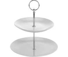 Excellent Houseware Porcelianinė serviravimo lėkštė 2 aukštų 21 cm