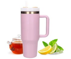 Extralink Juodasis miškas | Terminis puodelis su šiaudeliu | termosas su rankena 1200 ml, rausvos spalvos