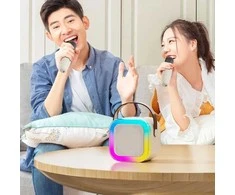 Extralink Kids Mini karaoke LED garsiakalbis 1x Mic rusvai gelsvas | Karaoke rinkinys | garsiakalbis, 1x mikrofonas, Bluetooth, AUX, atminties kortelės lizdas, RGB apšvietimas