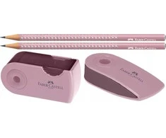 Pieštukų, trintuko ir drožtuko rinkinys Faber-Castell Sparkle rožiniai atspalviai