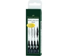 Rašikliai piešimui Faber-Castell PITT, S, F, M, B, 4vnt., juodos spalvos