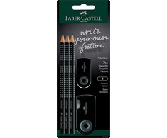 Grafitinių pieštukų Faber-Castell Jumbo Grip rinkinys, 3 pieštukai + trintukas+drožtukas, juodos spalvos