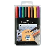 Permanentinių rašiklių rinkinys Faber-Castell Multimark S. 0.4mm. su trintuku. 8 spalvos