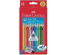 Spalvoti akvareliniai pieštukai Faber-Castell Grip Jumbo, tribriauniai, 12 spalvų,