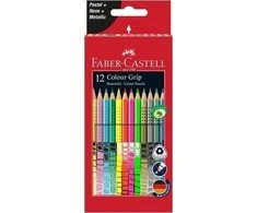 Faber-Castell - 12 spalvotų pieštukų su specialiu laikiklio užsegimu, pastelinės-neoninės spalvos dėžutėje (201569)