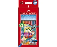 Spalvoti akvareliniai pieštukai su teptuku Faber-Castell Fish, 12 spalvų